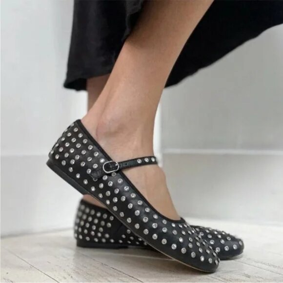 NWT House of Harlow 1960 Flashy Studded Mary-Jane Flats in Black - Size 7 - Picture 8 of 11